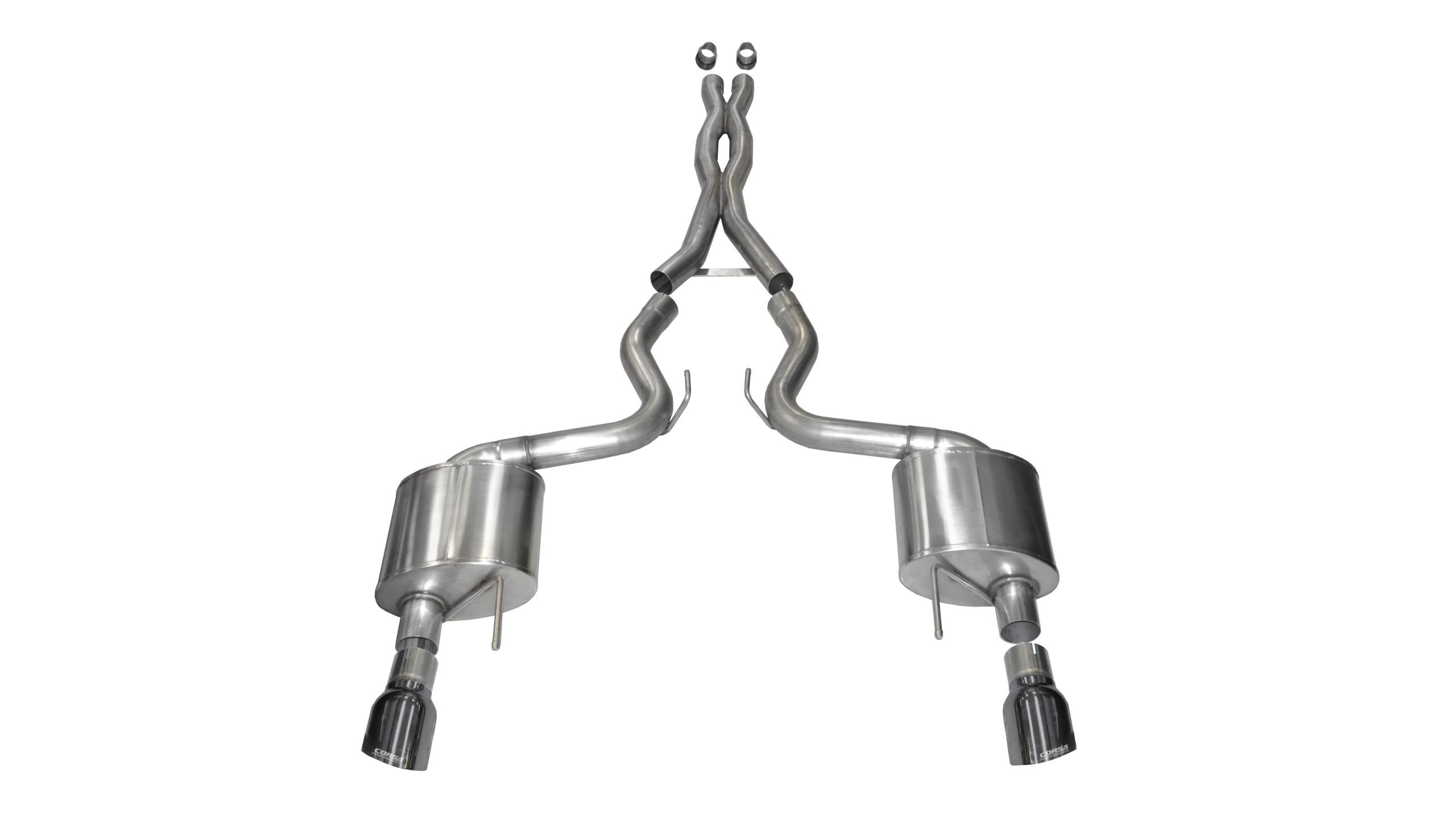 14332GNM 3.0 Inch Cat-Back Sport Dual Exhaust 4.5 Inch Gunmetal Tips 15-17 Ford Mustang GT Fastback 5.0L V8 Stainless Steel Corsa Performance
