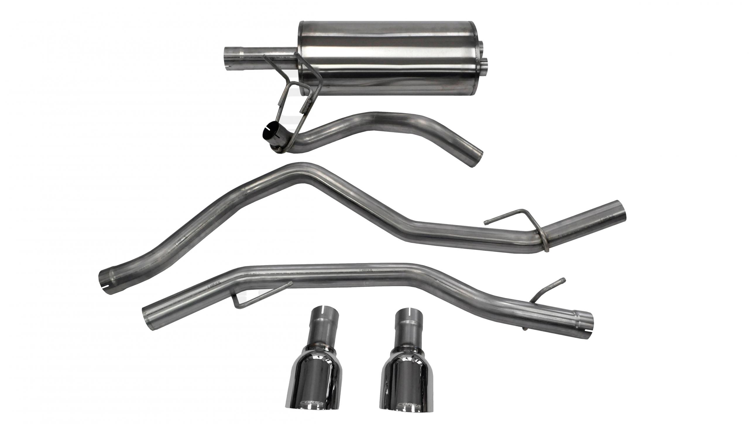 14405 3.0 Inch Cat-Back Sport Dual Rear Exhaust 4.5 Inch Polished Tips 09-18 Dodge Ram/Rebel 4.7L/5.7L V8 140.5 Inch Wheelbase Stainless Steel Corsa Performance