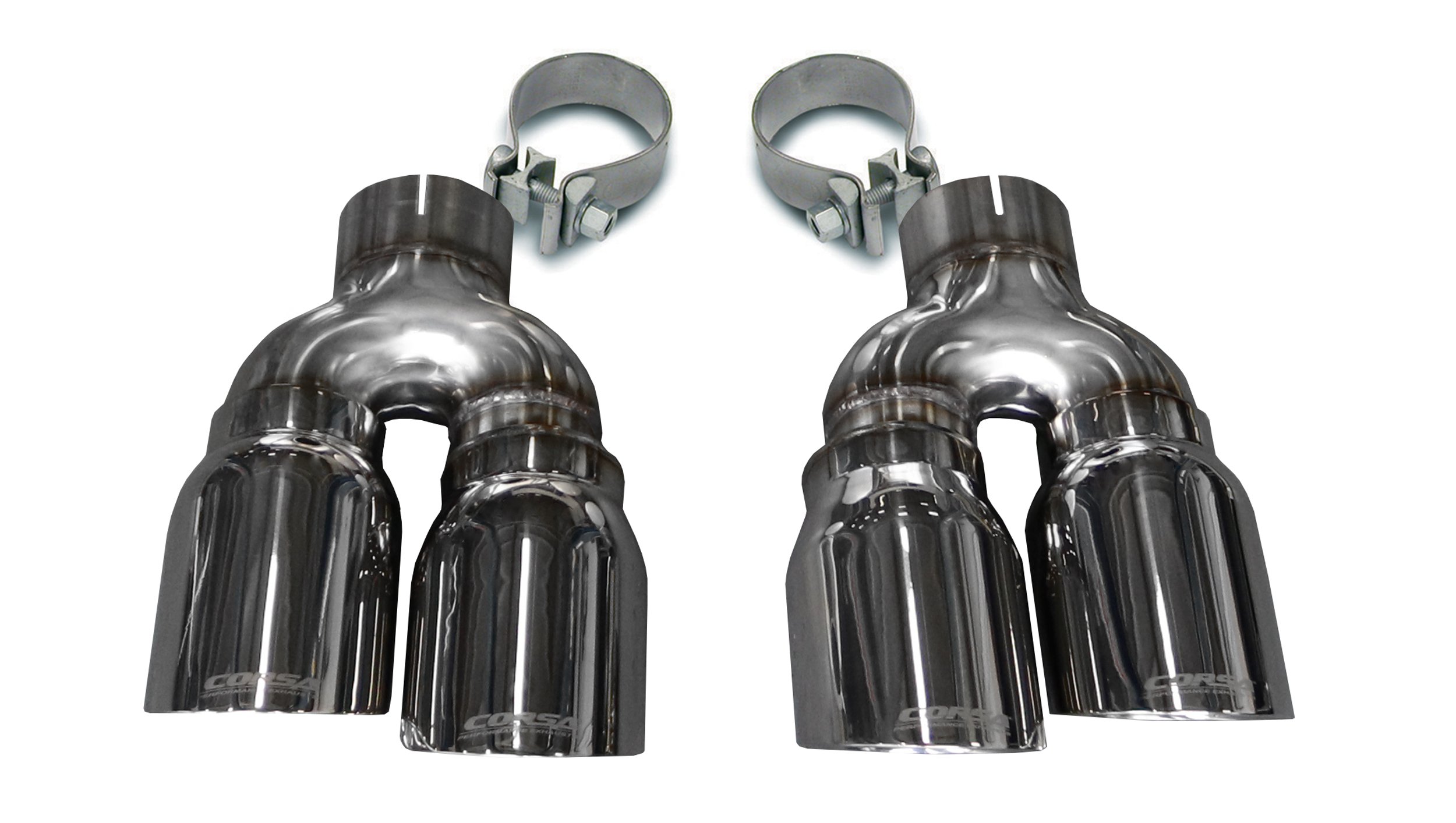 14479 Two Twin 4.0 Inch Polished Tips Clamps Included Dual Rear Exit For Corsa Cadillac ATS-V Exhaust Only Stainless Steel Corsa Performance