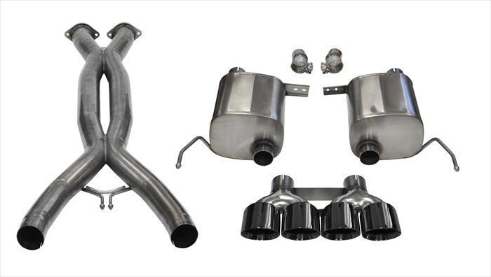 14764CBBLK 2.75 Inch Valve-Back Sport Exhaust w/X-Pipe Dual Rear Exit Quad 4.5 Inch Black Tips 14-Present Chevy C7 Corvette Plus Grand Sport 6.2L V8 Stainless Steel Corsa Performance