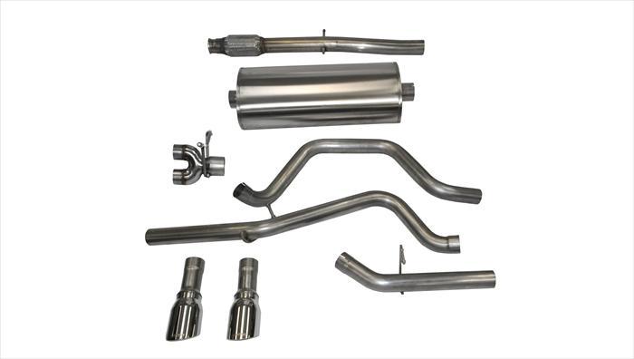 14870 3.0 Inch Cat-Back Sport Dual Rear Exit Exhaust 4.0 Inch Polished Tips 14-Present Silverado/Sierra/Denali Crew Cab/Standard Bed 5.3L V8 153.0 Inch WB Stainless Steel Corsa Performance