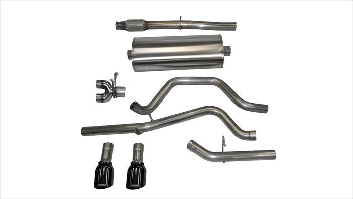 14870BLK 3.0 Inch Cat-Back Sport Dual Rear Exit Exhaust 4.0 Inch Black Tips 14-Present Silverado/Sierra/Denali Crew Cab/Standard Bed 5.3L V8 153.0 Inch WB Stainless Steel Corsa Performance