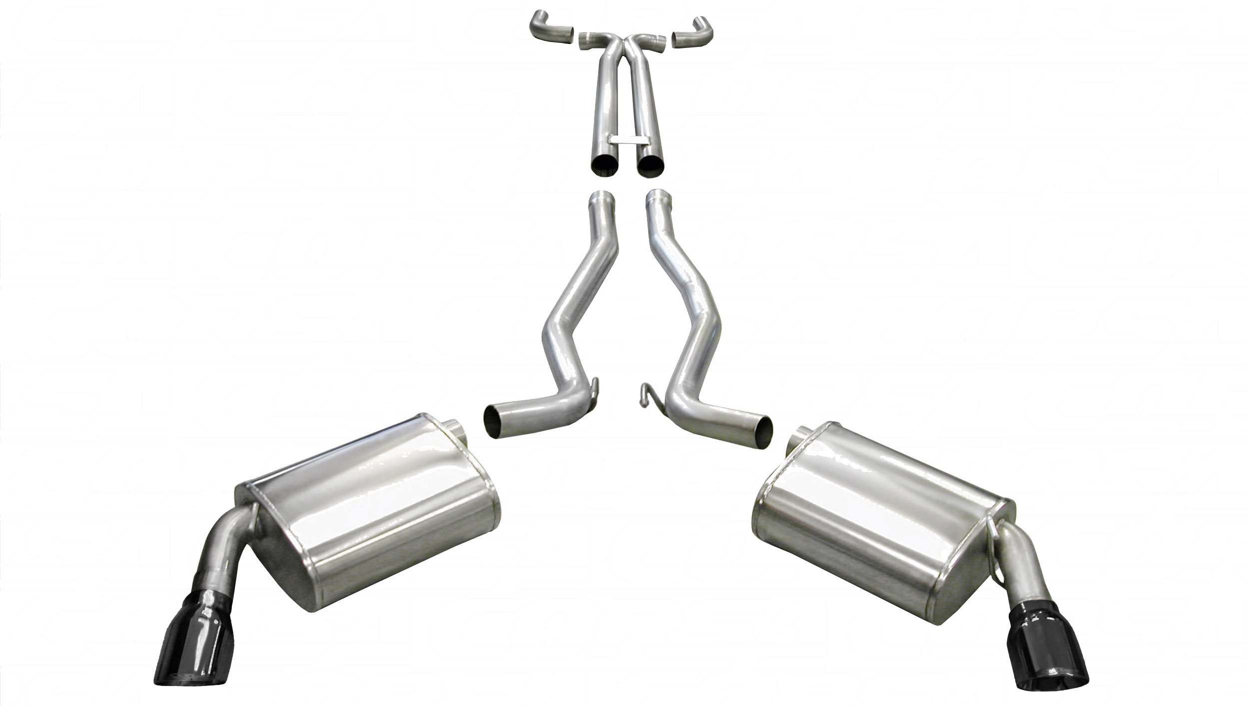 14951BLK 2.5 Inch Cat-Back Plus X-Pipe Sport Exhaust Dual Rear Exit 4.0 Inch Black Tips 10-15 Chevrolet Camaro SS Manual Trans 6.2L V8 Stainless Steel Corsa Performance