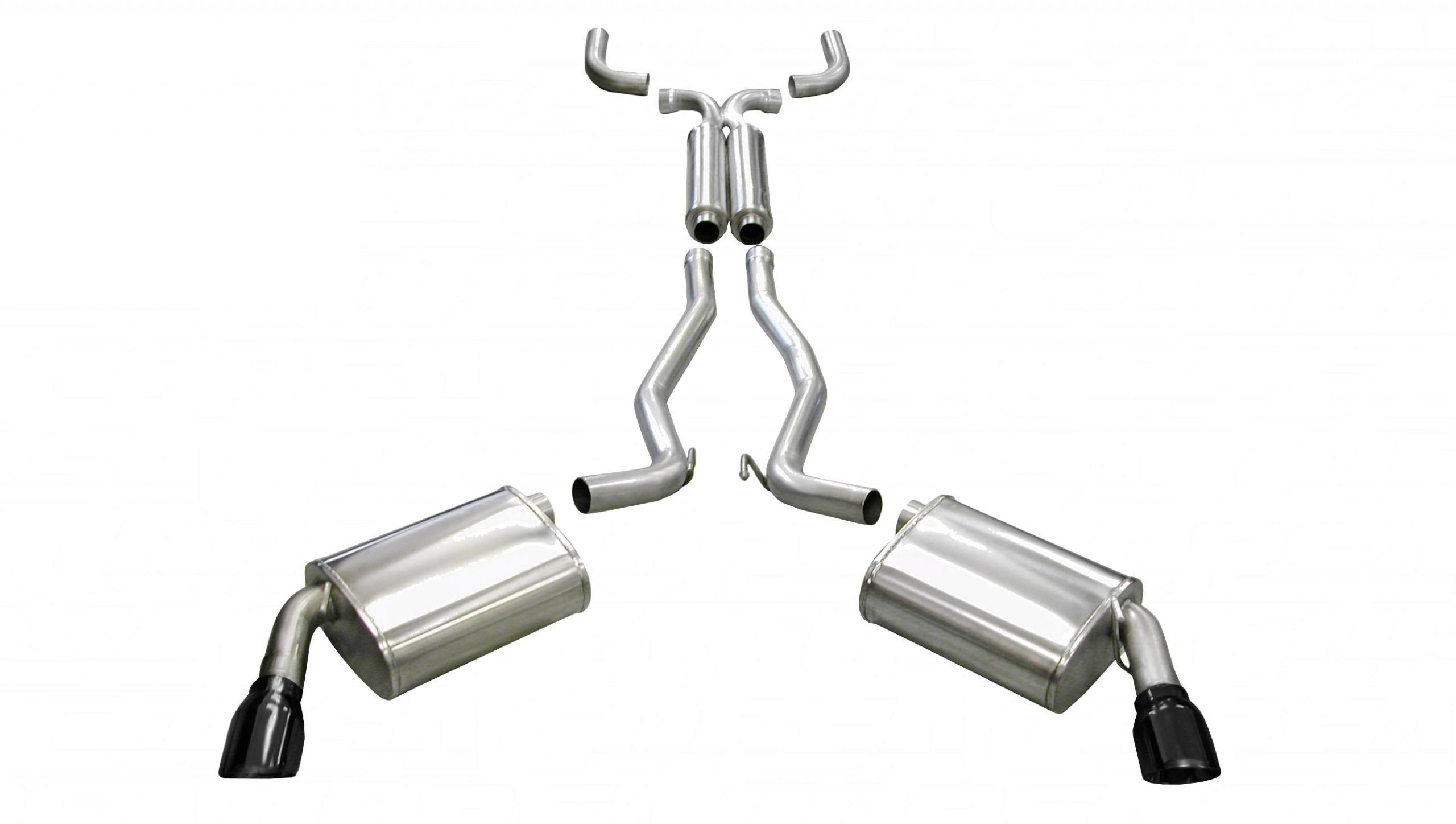 14952BLK 2.5 Inch Cat-Back Plus X-Pipe Sport Exhaust Dual Rear Exit 4.0 Inch Black Tips 10-15 Chevrolet Camaro SS Coupe Auto Trans 6.2L V8 Stainless Steel Corsa Performance