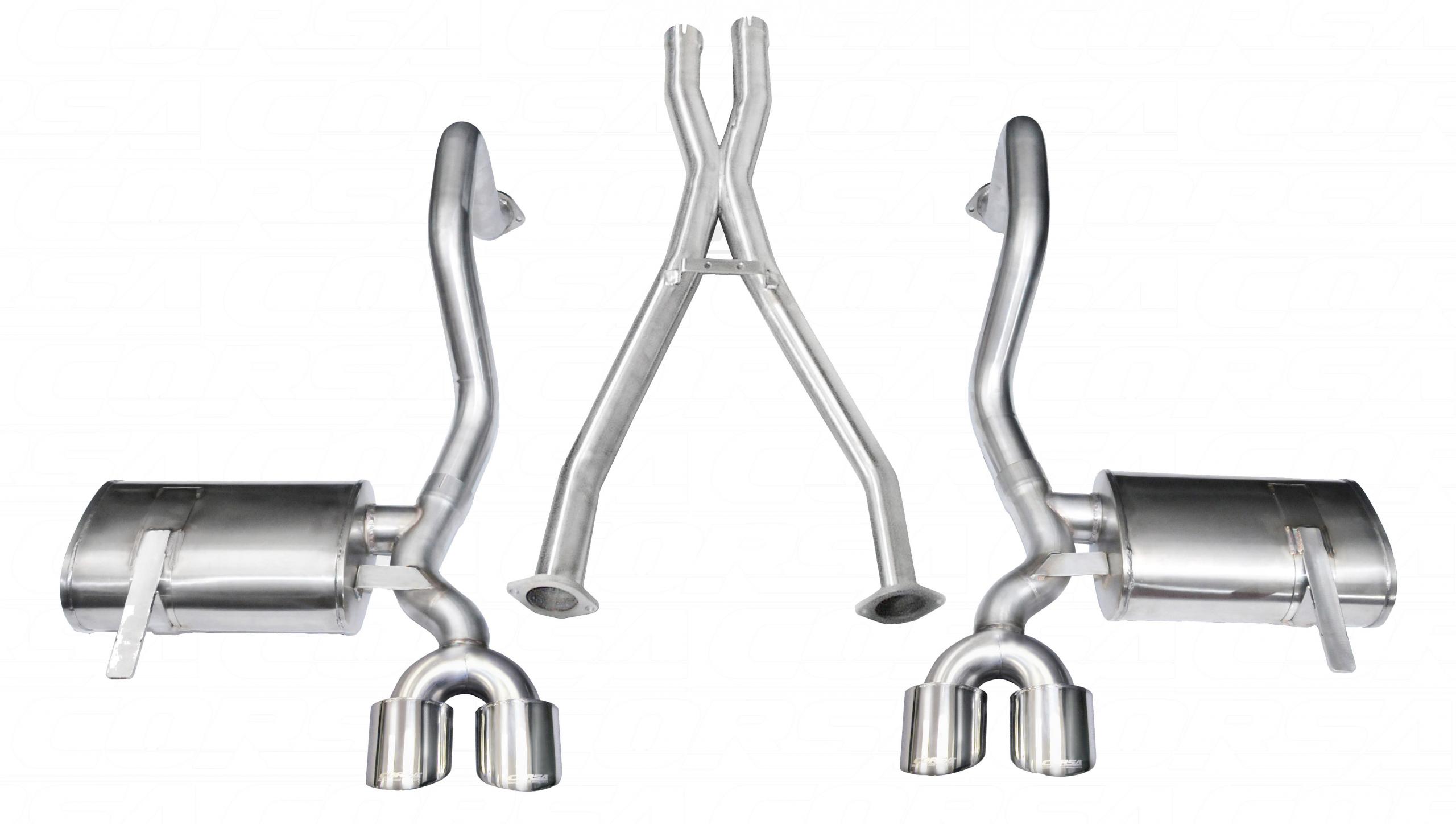 14962 2.5 Inch Cat-Back Plus X-Pipe Xtreme Exhaust Dual Rear Exit 4.0 Inch Polished Tips 97-04 Chevy Corvette C5 Plus Z06 5.7L V8 Stainless Steel Corsa Performance