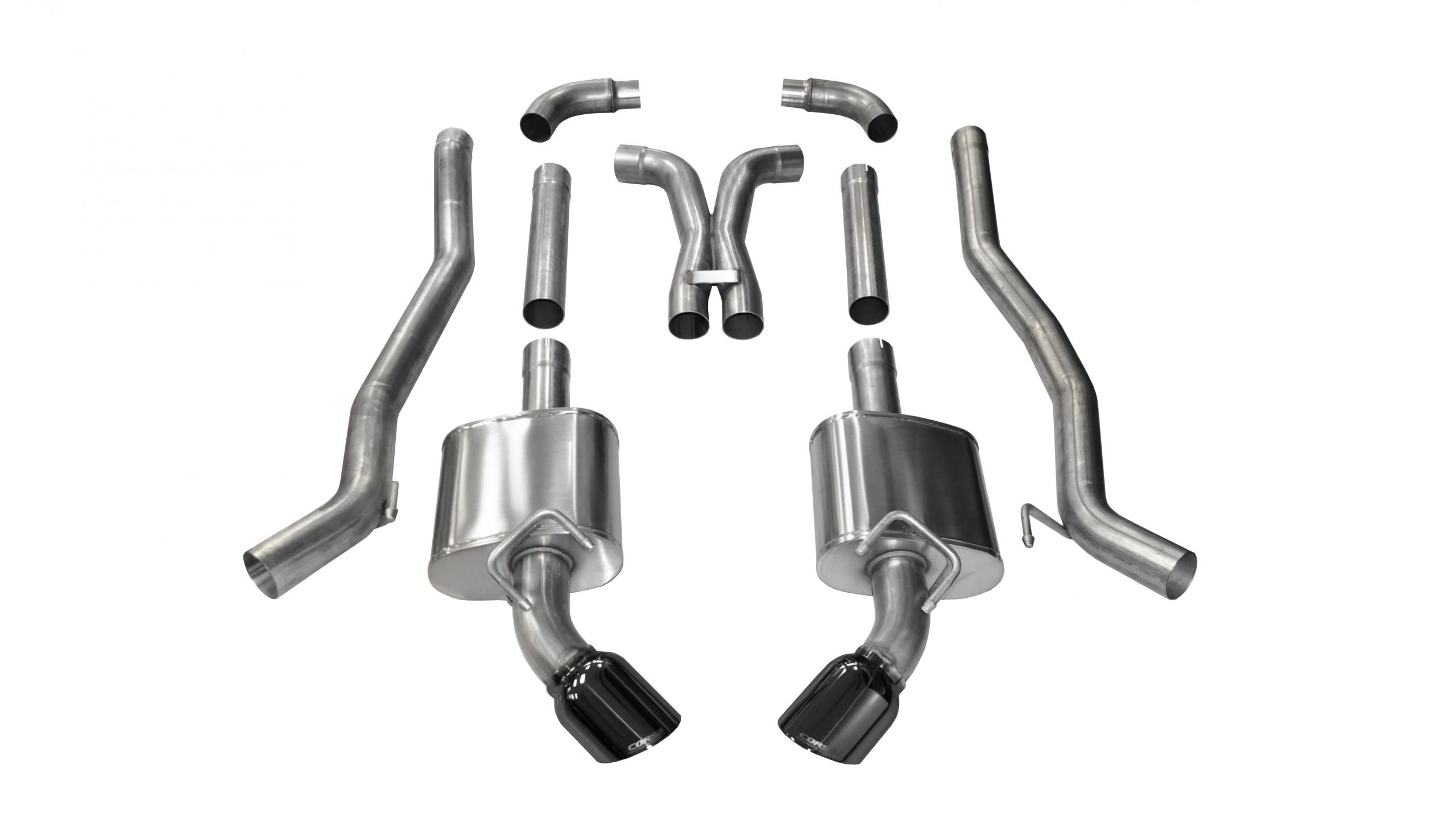 14968BLK 3.0 Inch Cat-Back Plus X-Pipe Xtreme Exhaust Dual Rear Exit 4.5 Inch Black Tips 10-15 Chevrolet Camaro SS Coupe Manual Trans 6.2L V8 Stainless Steel Corsa Performance