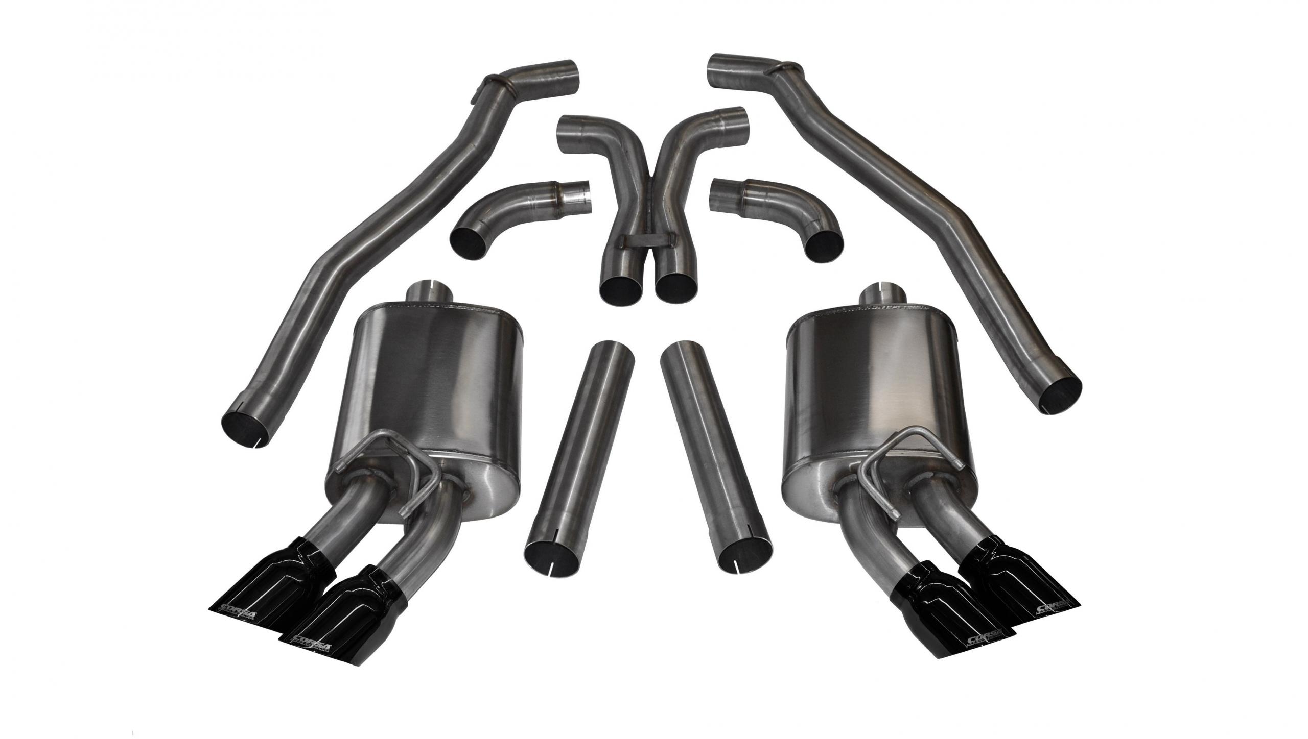 14971BLK 3.0 Inch Cat-Back Plus X-Pipe Sport Exhaust Dual Rear Exit 4.0 Inch Black Tips 12-15 Chevrolet Camaro ZL1 Coupe 6.2L V8 Stainless Steel Corsa Performance