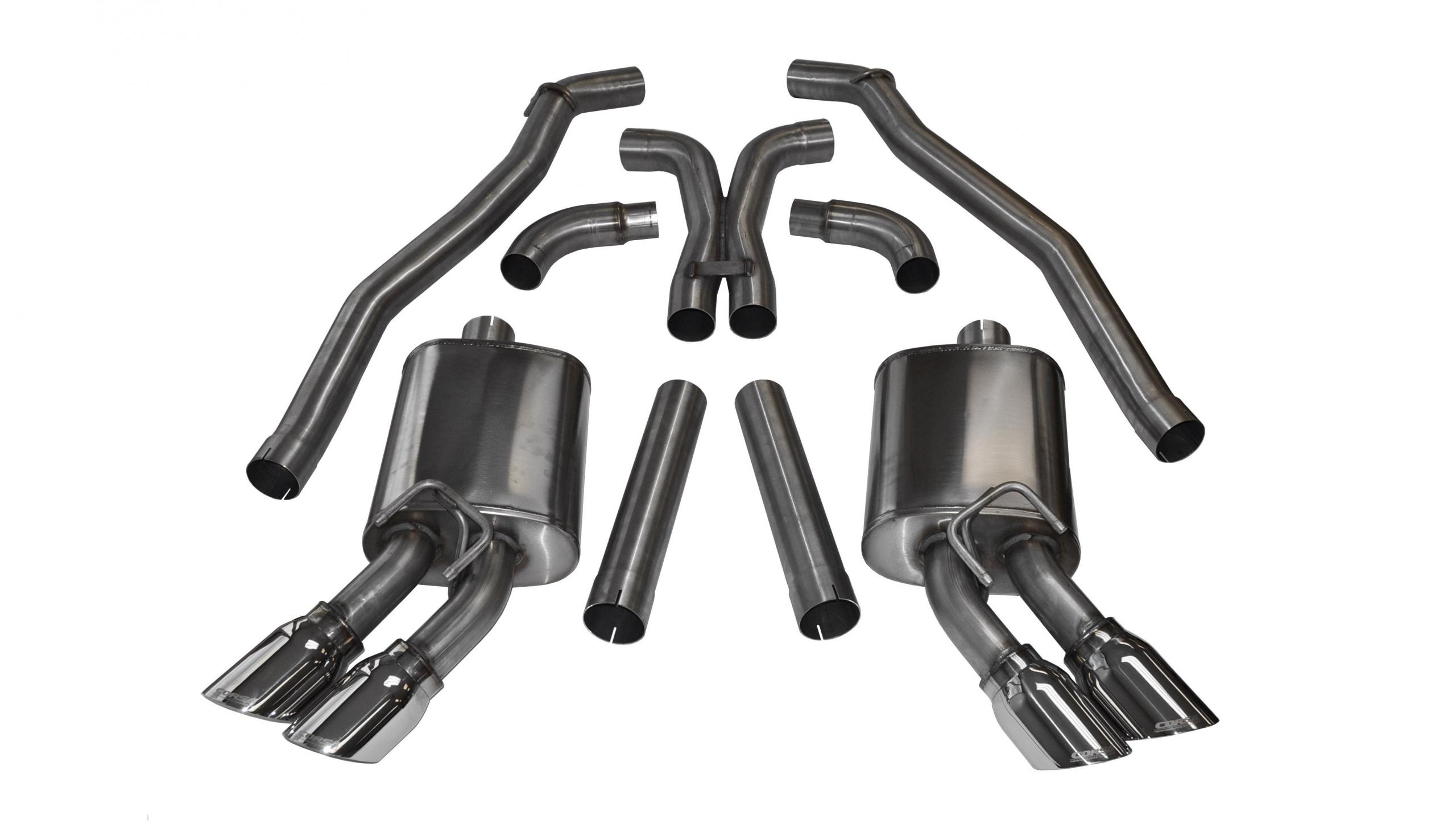 14971 3.0 Inch Cat-Back Plus X-Pipe Sport Exhaust Dual Rear Exit 4.0 Inch Polished Tips 12-15 Chevrolet Camaro ZL1 Coupe 6.2L V8 Stainless Steel Corsa Performance