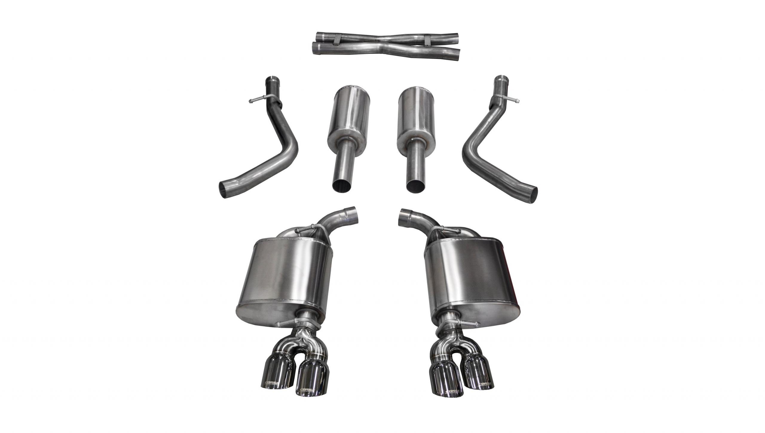 14986 2.5 Inch Cat-Back Sport Dual Rear Exit Exhaust 3.5 Inch Polished Tips 15-16 Dodge Challenger R/T 5.7L V8 Stainless Steel Corsa Performance