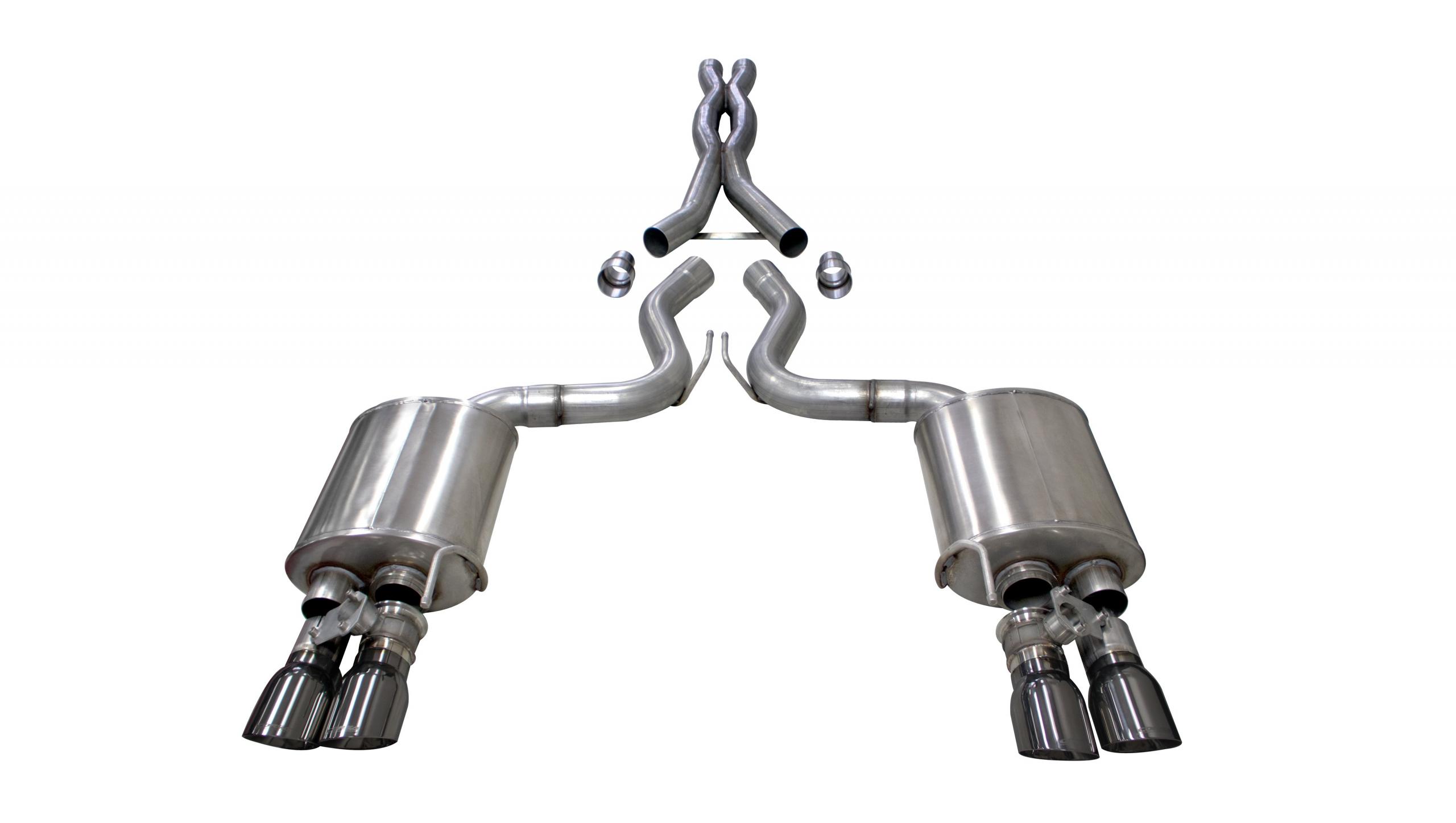 21001GNM 3.0 Inch Valved Cat-Back Sport To Extreme Dual Exhaust Gunmetal 4.0 Inch Quad Tips 18-Present Mustang GT Fastback Active Valves 5.0L V8 Stainless Steel Corsa Performance