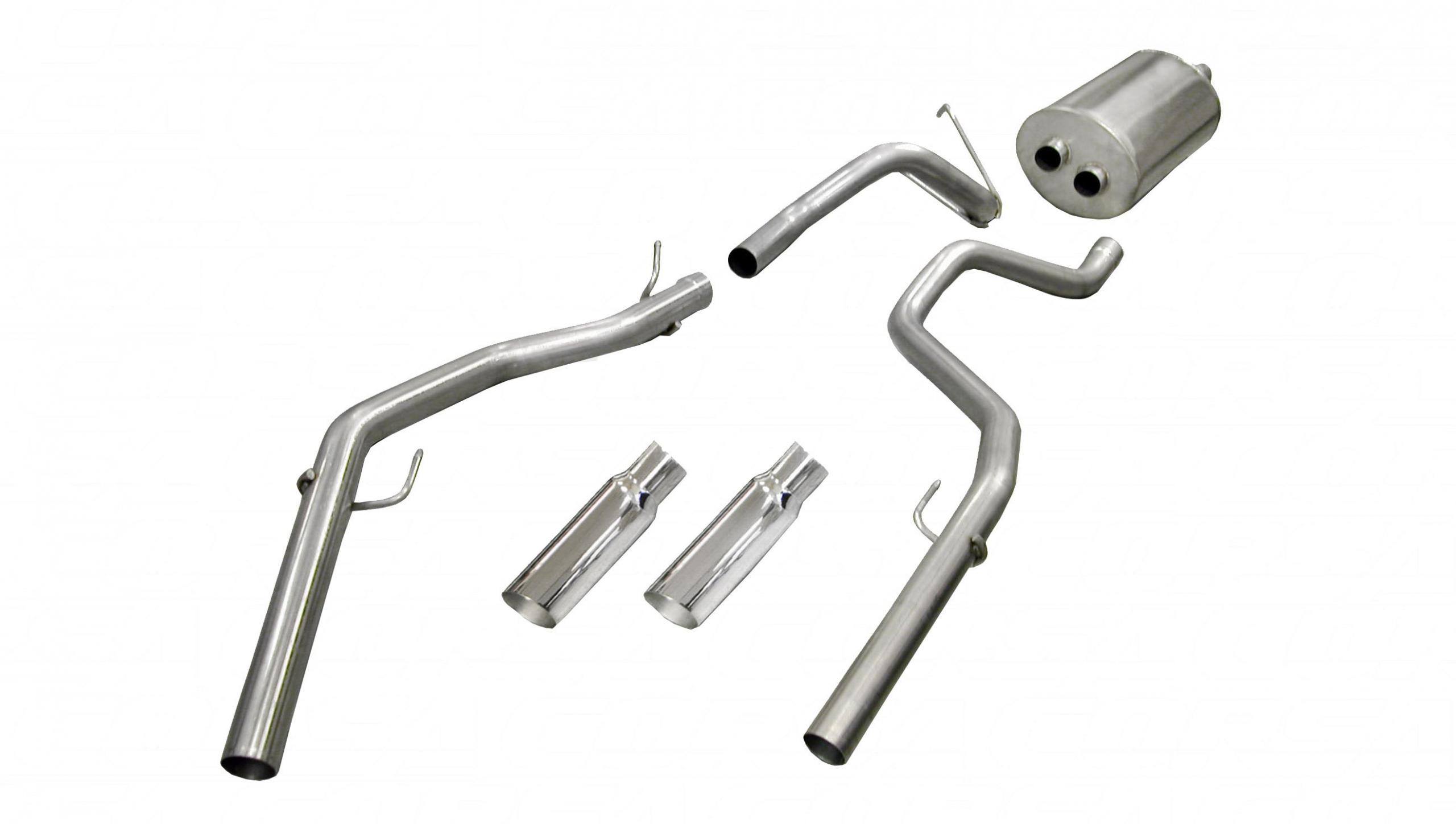 24425 3.0 Inch Cat-Back Sport Dual Rear Exit Exhaust 4.0 Inch Slash Cut Polished Tips 09-17 Ram 1500/Rebel 1500 Crew Cab/Short Bed/Quad Cab/Standard Bed 4.7L/5.7L V8 140.5 Inch WB Stainless Steel dB by Corsa Performance