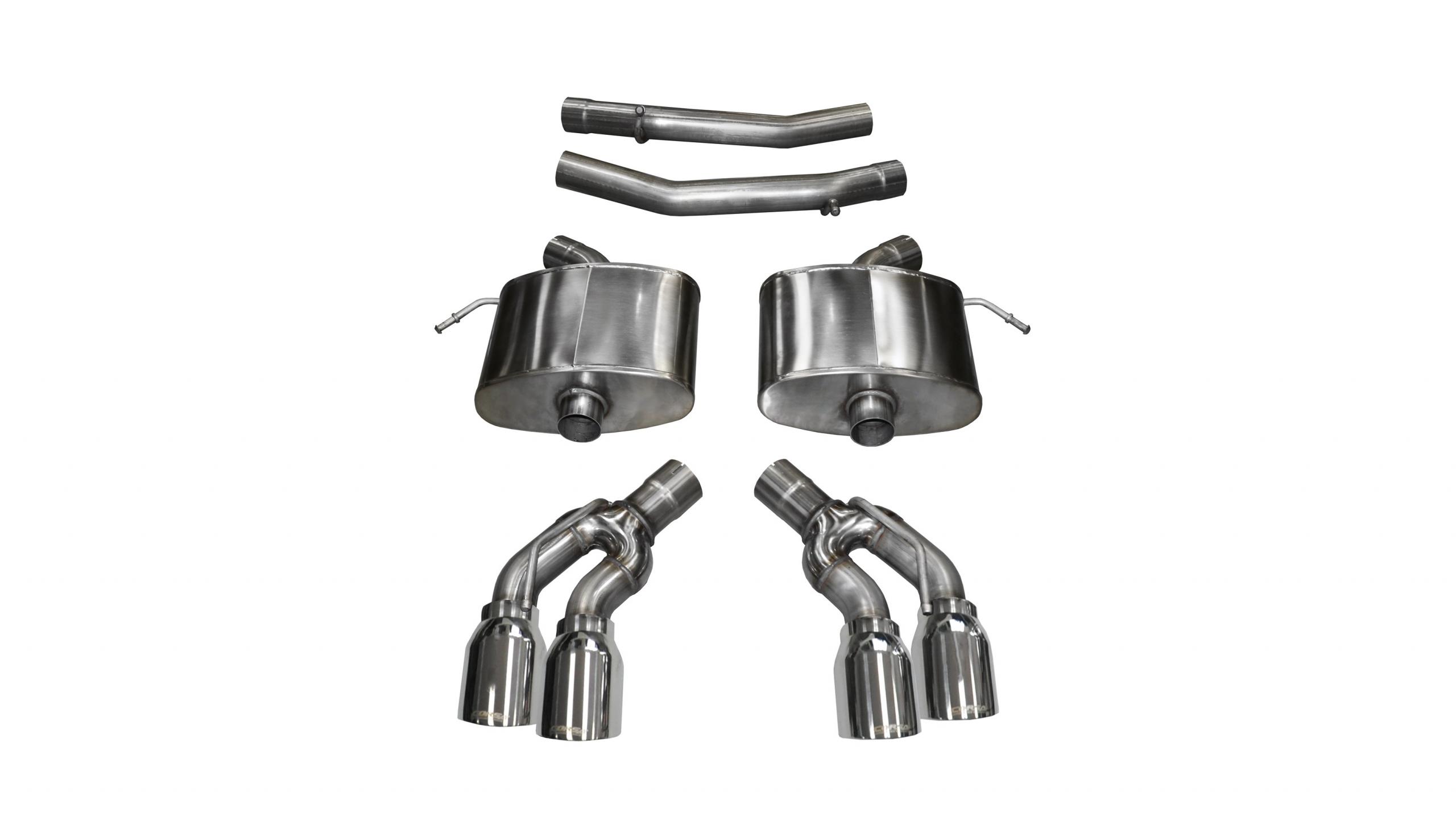 14357 2.75 Inch Axle-Back Sport Dual Exhaust 4.0 Inch Polished Tips 16-Present Cadillac CTS-V Sedan 6.2L V8 Stainless Steel Corsa Performance