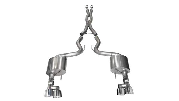 21042 2018-2019 Ford Mustang 3.0 Inch Cat-Back Exhaust System Polished Twin 4.0 Inch Tips Sport Sound Level