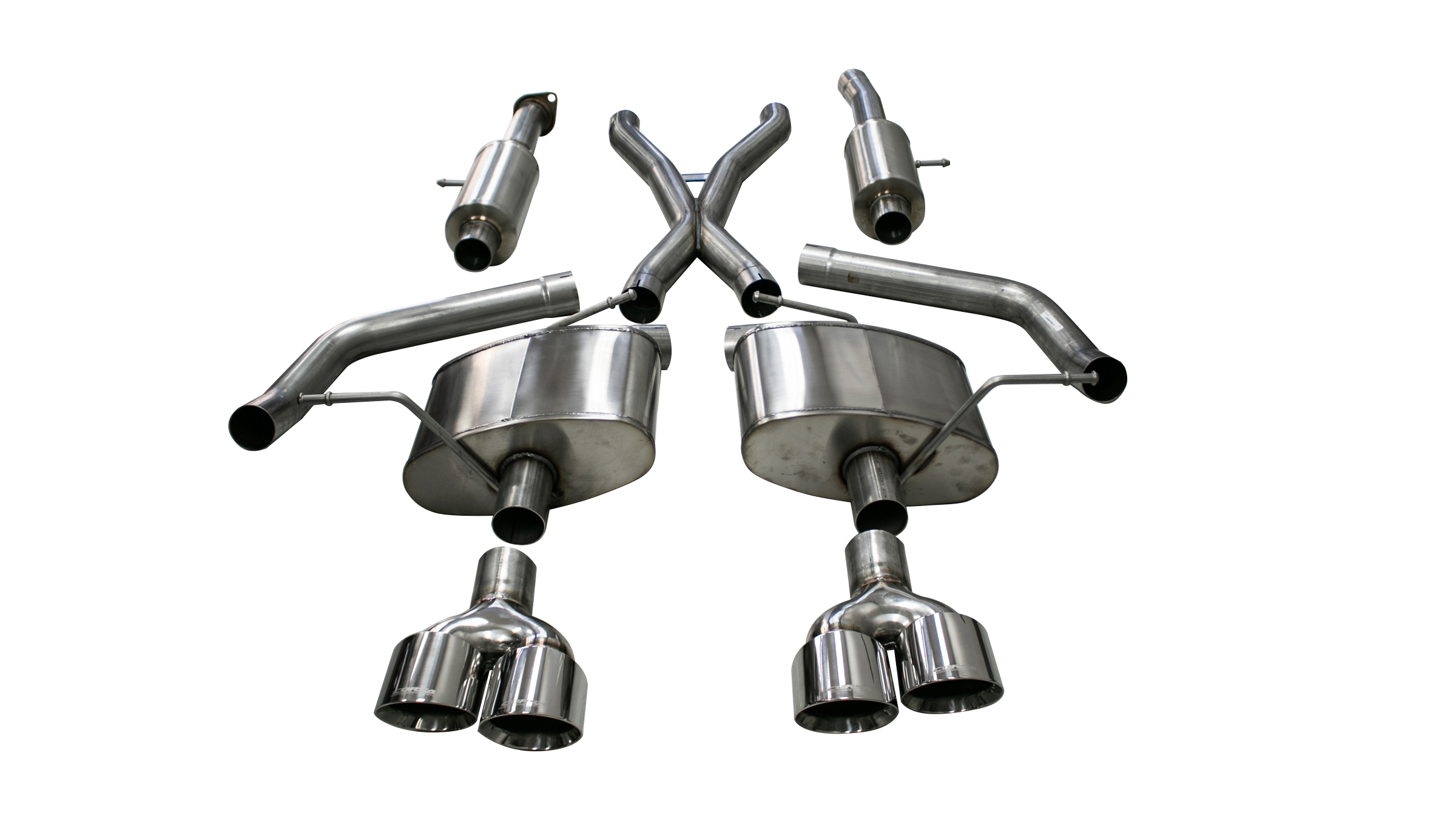 21051 Grand Cherokee 2.75 Inch Cat-Back Dual Rear Exit 18-20 Grand Cherokee with Twin 4.5 Inch Polished Pro-Series Tips Sport Sound Level Corsa Performance