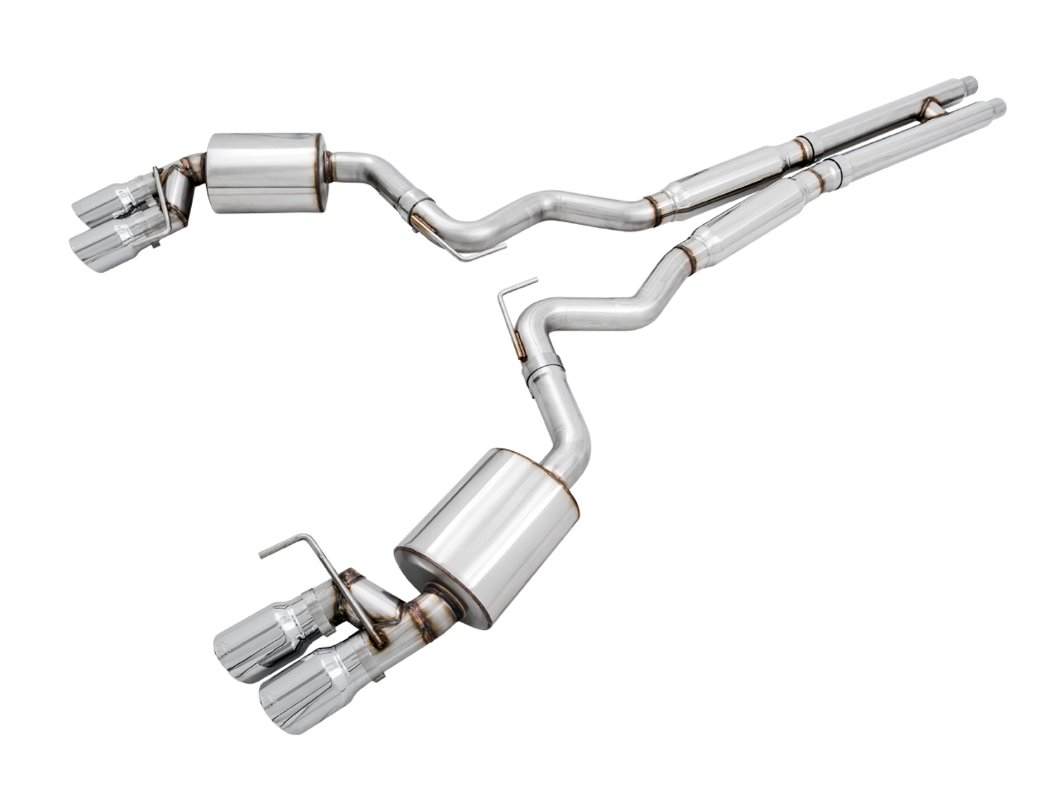 AWE Touring Edition Cat-back Exhaust for the '18-'23 S550 Mustang GT - Quad Chrome Silver Tips 3015-42102