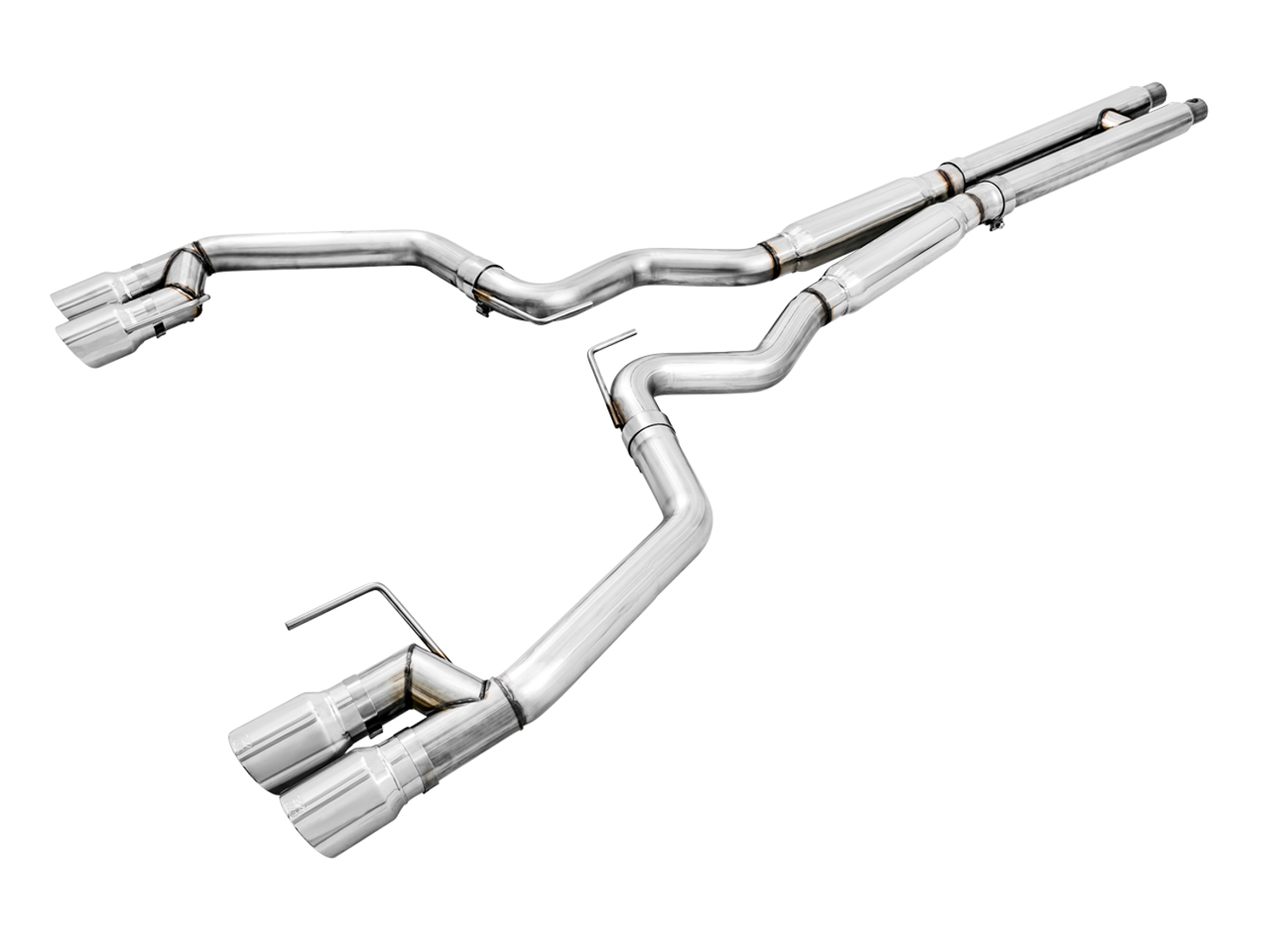 AWE Track Edition Cat-back Exhaust for the '18-'23 S550 Mustang GT - Quad Chrome Silver Tips 3020-42064