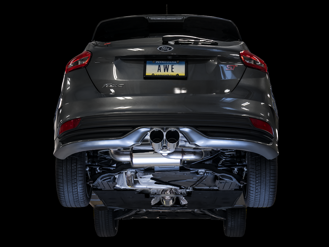 AWE Touring Edition Cat-back Exhaust for Ford Focus ST - Resonated - Diamond Black Tips 3020-33040